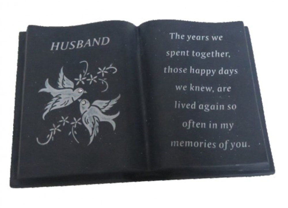 Husband Black Memorial Book Ornament Doves Garden Stone Memorial Plaque ...