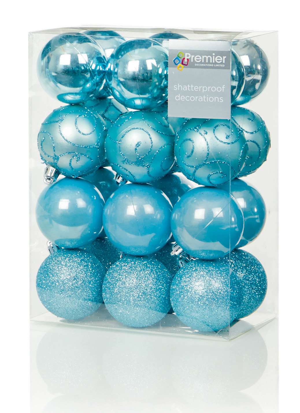 24 x Large Ice Blue Baubles 6cm Christmas Tree Decorations Glitter