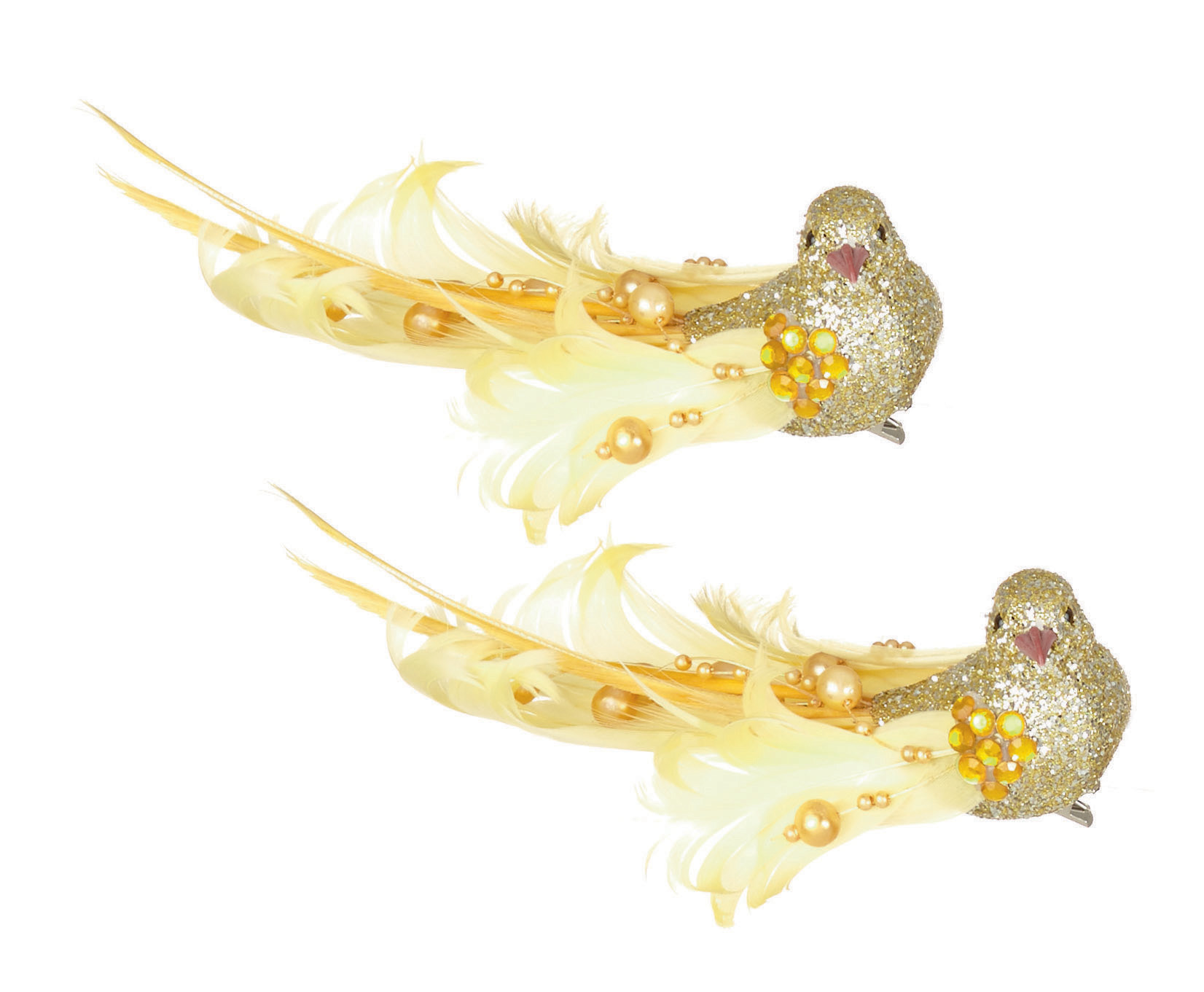 2 x gold clip on glitter feather birds christmas tree decorations wedding - Bird Christmas Tree Decorations 2 x gold clip on glitter feather birds christmas tree decorations wedding - Bird Christmas Tree Decorations