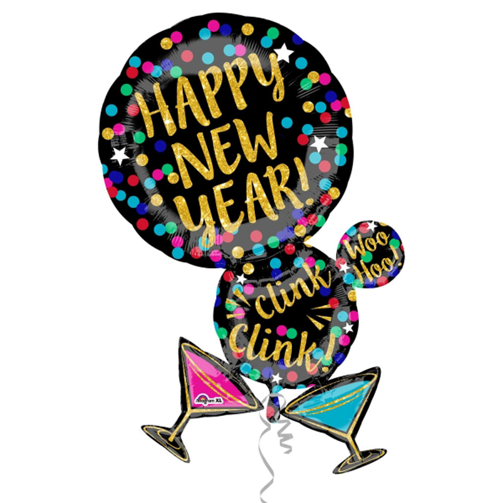 Happy New Year Supershape Balloon Martini Cocktail Glasses ...