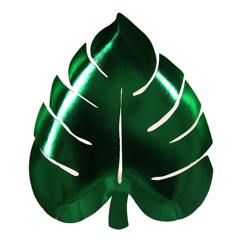 8 Shiny Green Palm Leaf Party Plate Tropical Hawaiian Party Theme