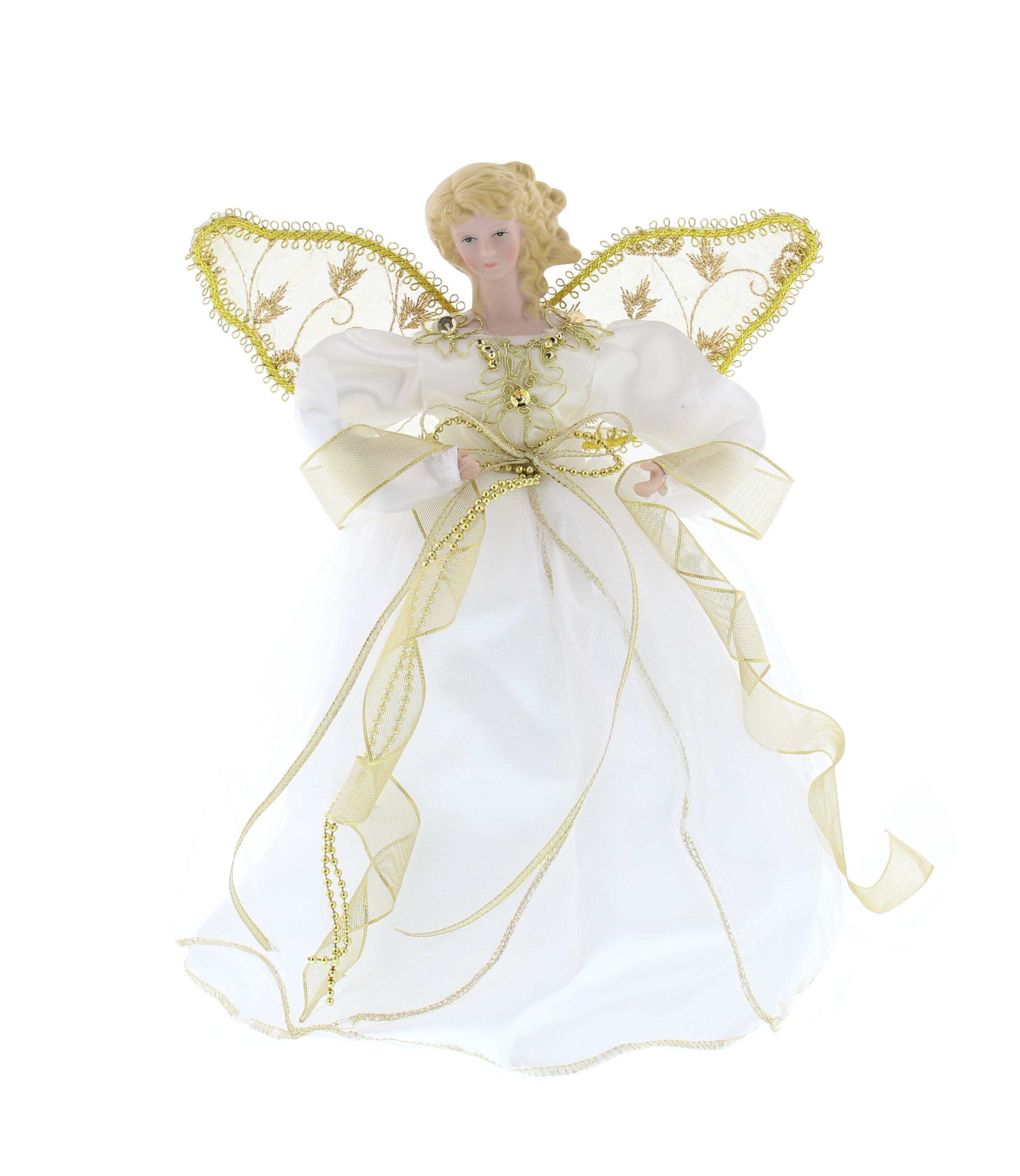 Gold & Ivory Angel Fairy Christmas Tree Top Topper Decoration Vintage