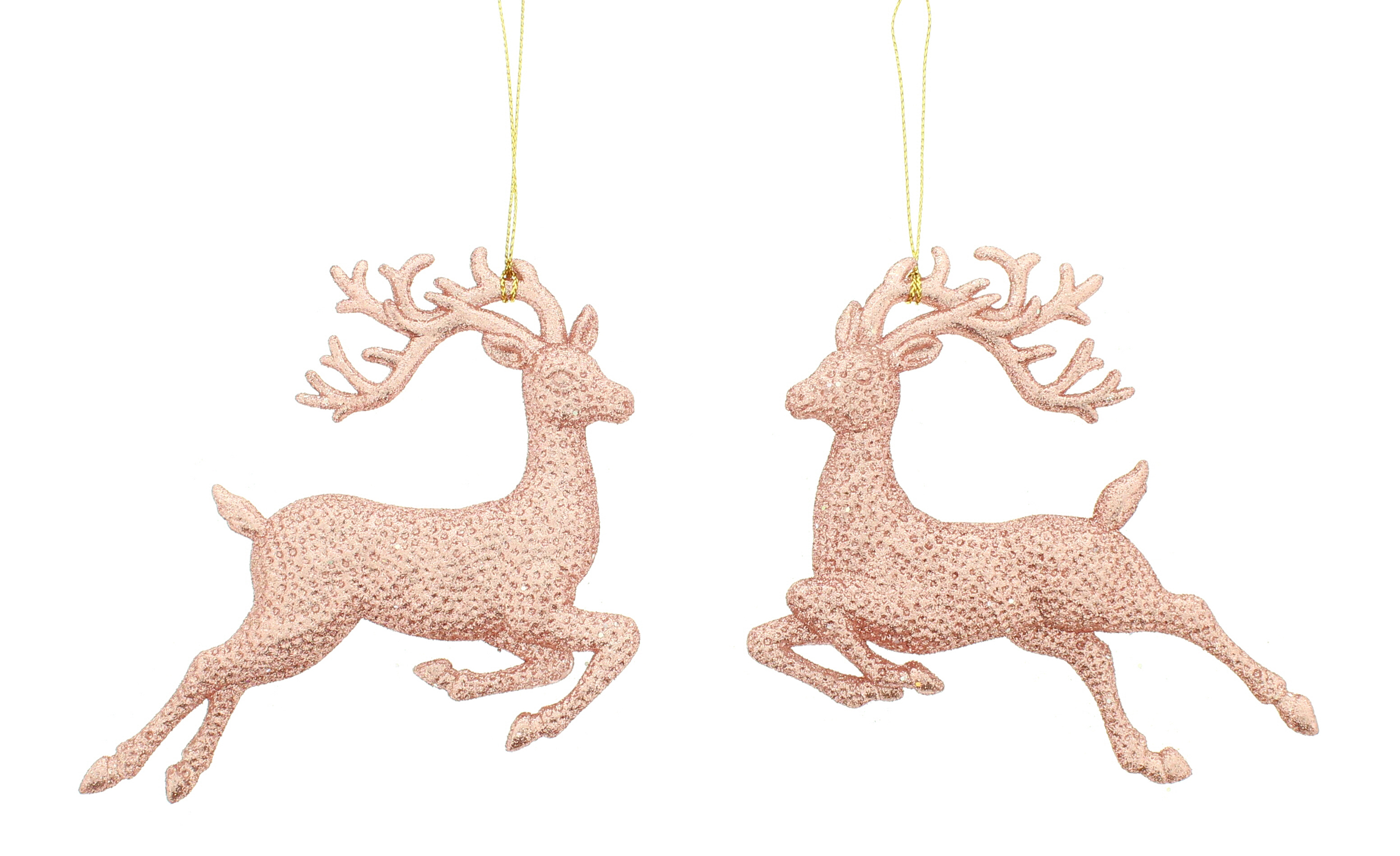 2 x light copper reindeer christmas tree hanging decorations glitter finish 13cm - Christmas Hanging Decorations 2 x light copper reindeer christmas tree hanging decorations glitter finish 13cm - Christmas Hanging Decorations