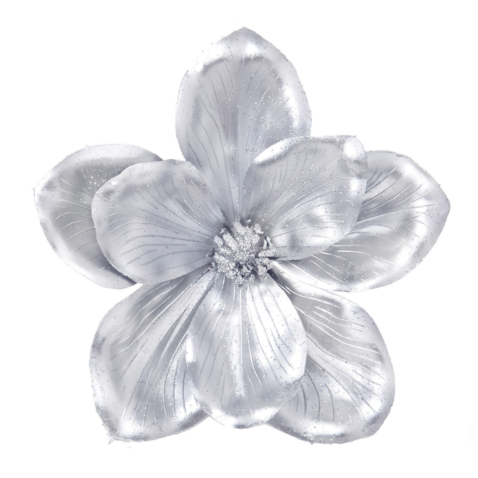 3 x Large Silver Magnolia Flower Christmas Tree Clip on Decoration