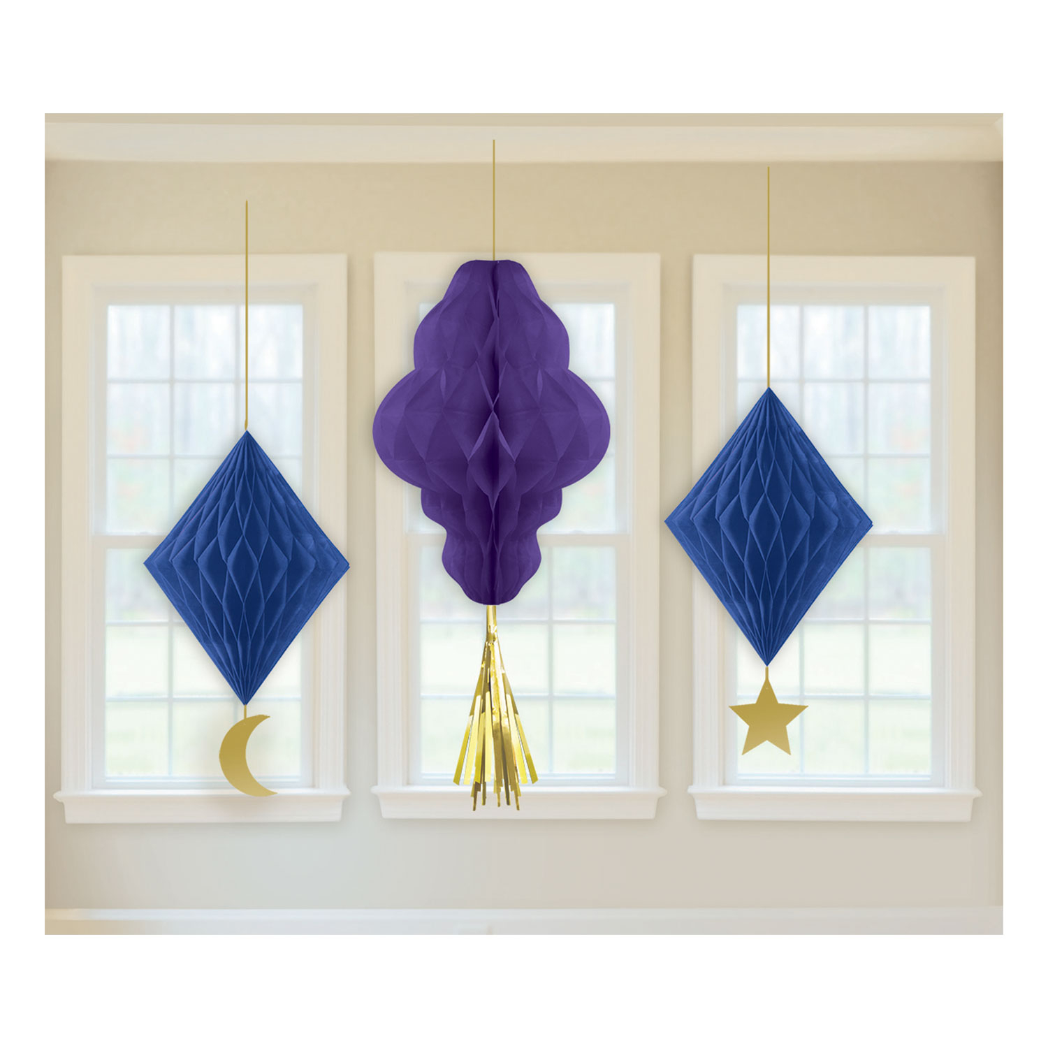 3 X Eid Ramadan Celebration Hanging Honeycomb Party Decorations