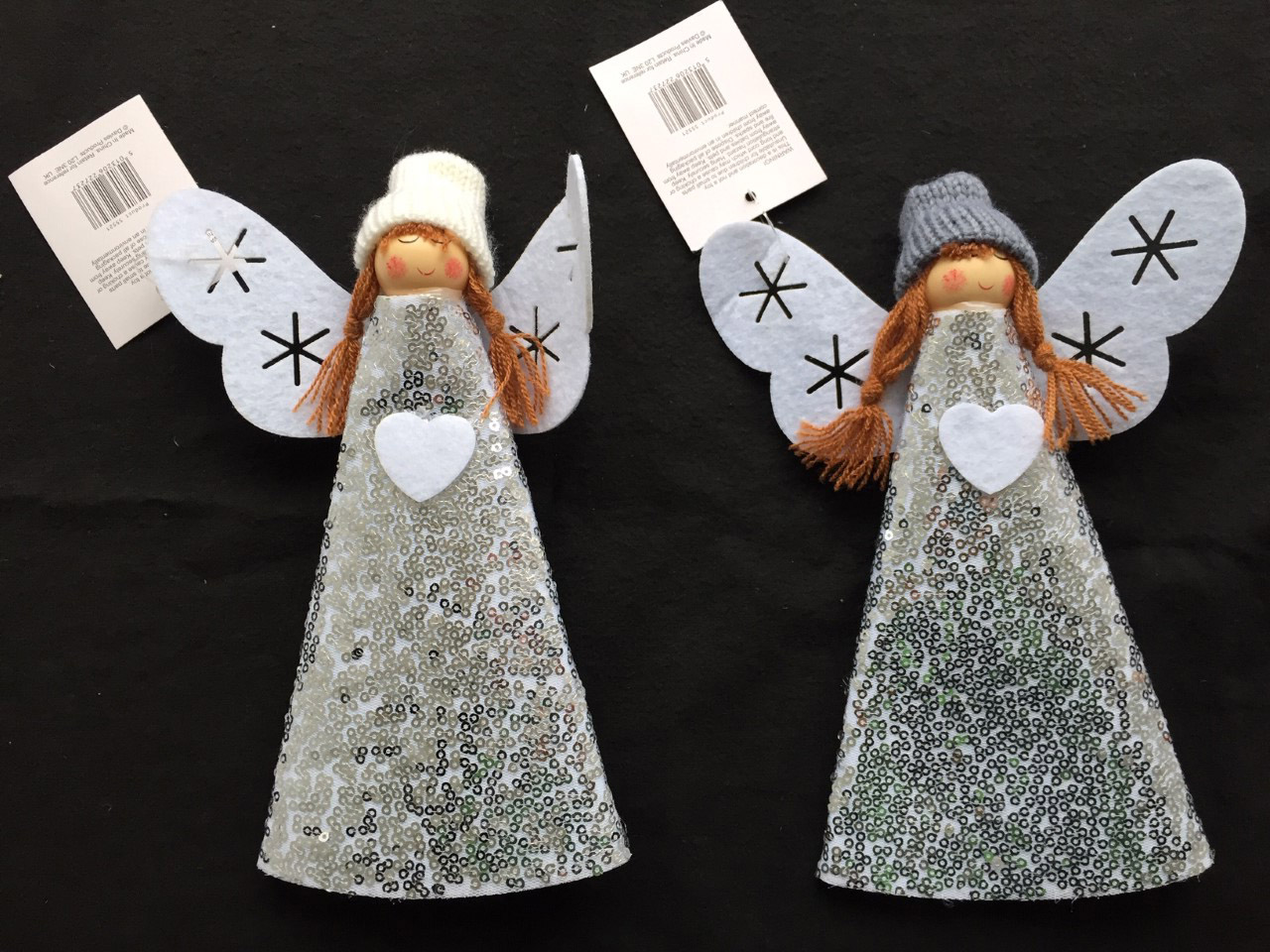 Standing Pair of Resin Snowball Fairy Angel Girls Christmas Tree Decoration