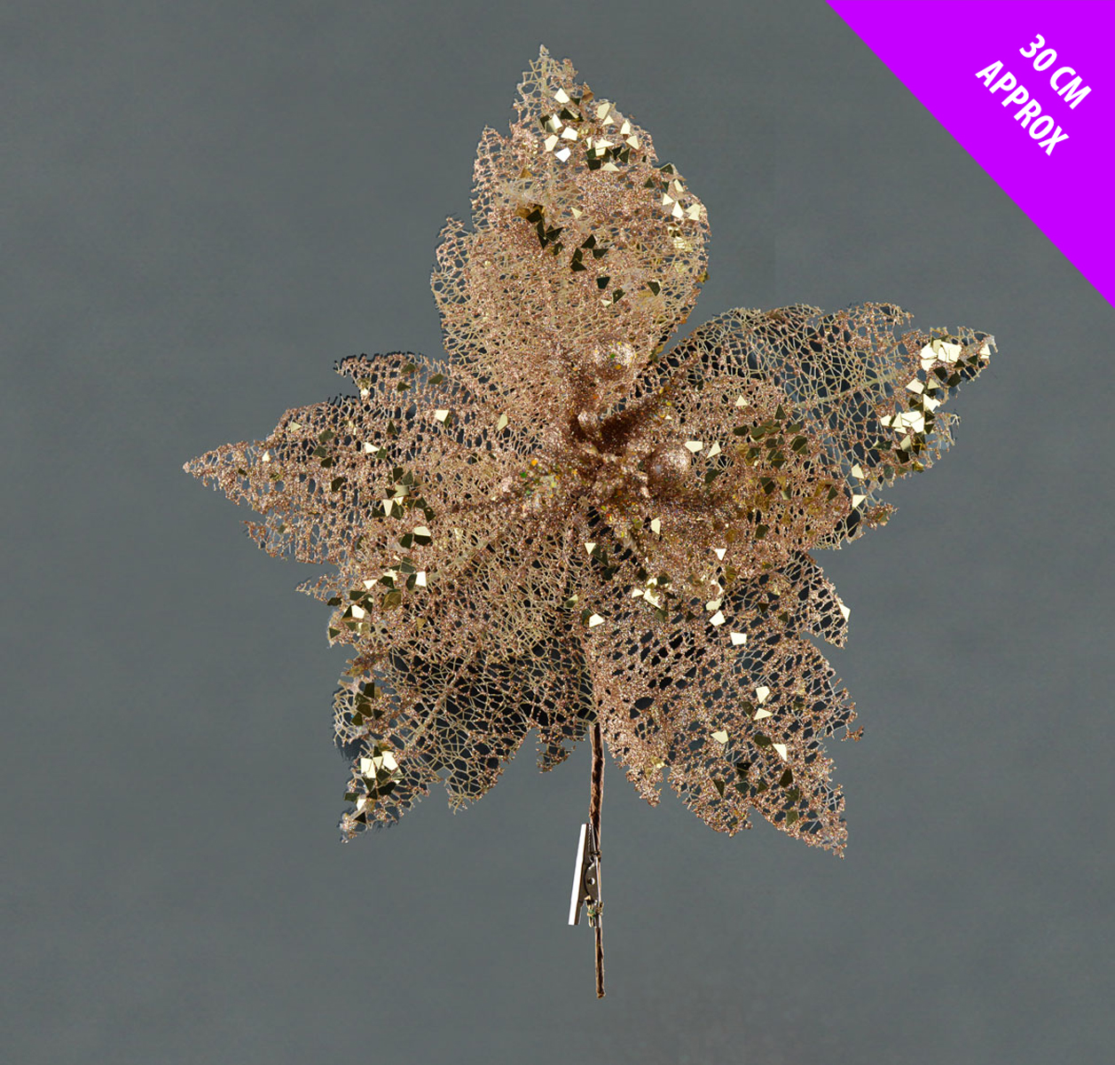 3 Large 30cm Gold Christmas Flower Picks Decoration Tree Clips Wreath