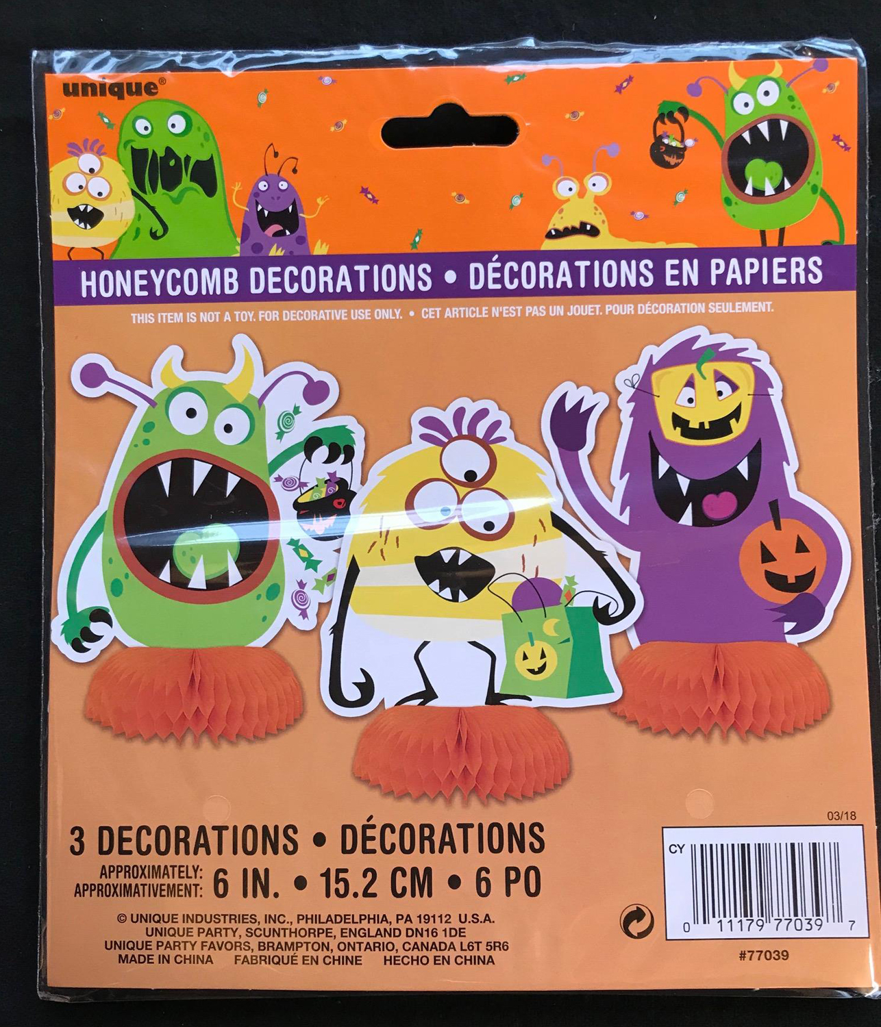 3 X Halloween Silly Monsters Mini Party Table Honeycomb