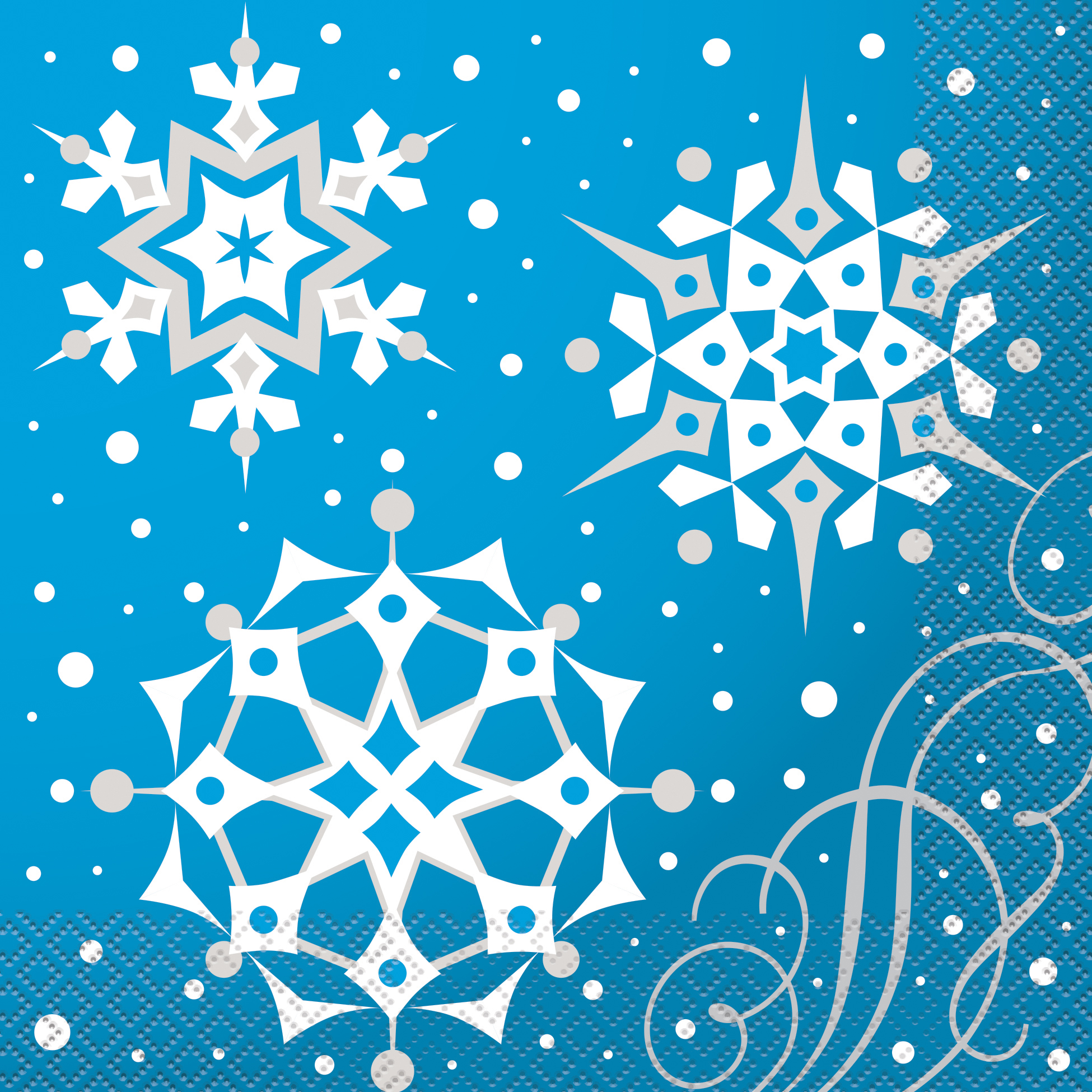 16 x Blue & Silver Snowflakes Christmas Paper Party Napkins Luncheon