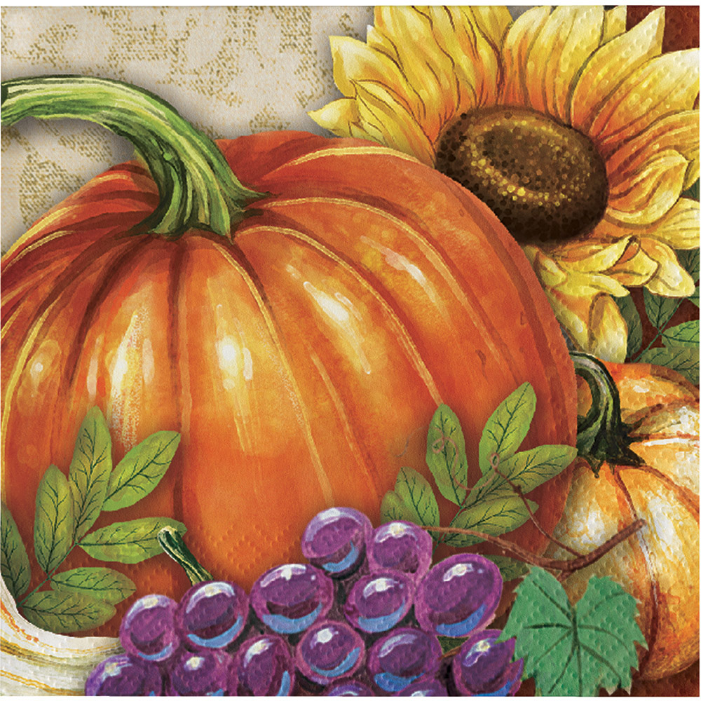 16 x Thanksgiving Harvest Paper Party Pumpkin Beverage Napkins Autumn Leaves
