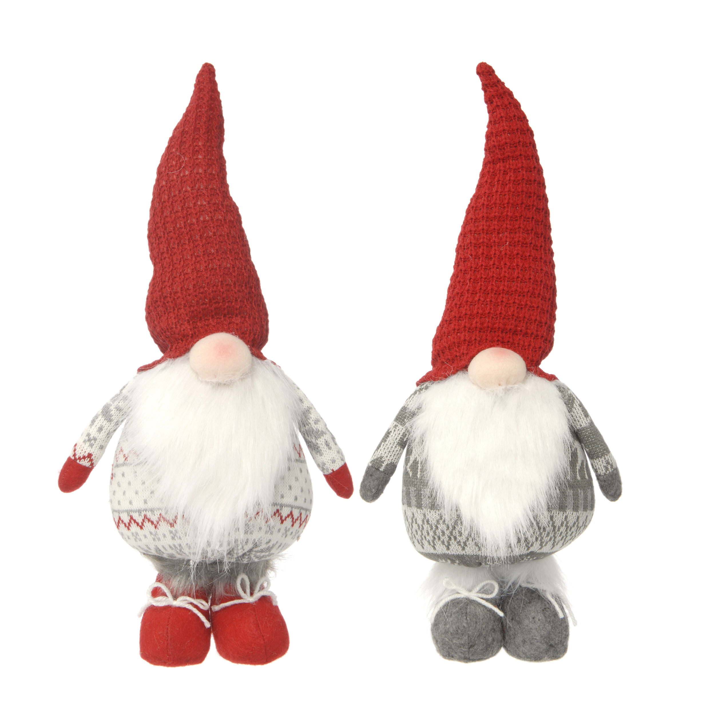 Set Of 2 Chunky Christmas Gonks Grey Red Decorations With Beards 35cm Set Of 2 Chunky Christmas Gonks Grey Red Decorations With Beards 35cm