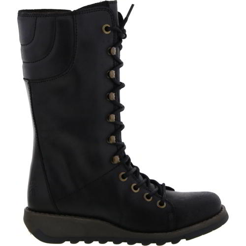 Fly London Ster Womens Ladies Mid Calf Black Zip Up Wedge Leather Boots Size 4-8