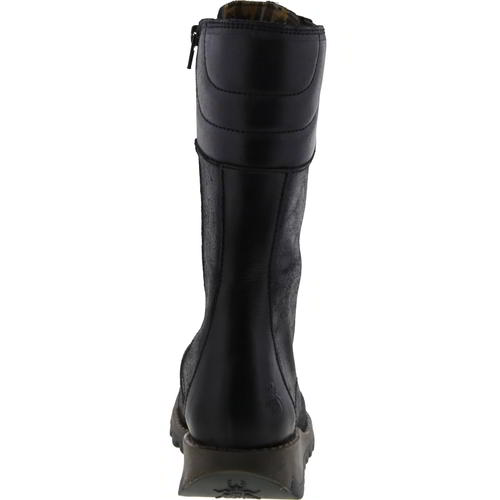 Fly London Ster Womens Ladies Mid Calf Black Zip Up Wedge Leather Boots Size 4-8
