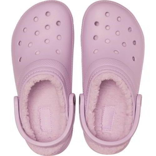 purple crocs with fur