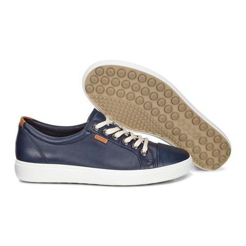 Ecco Shoes Soft 7 Womens Ladies Blue Leather Lace Up Shoes