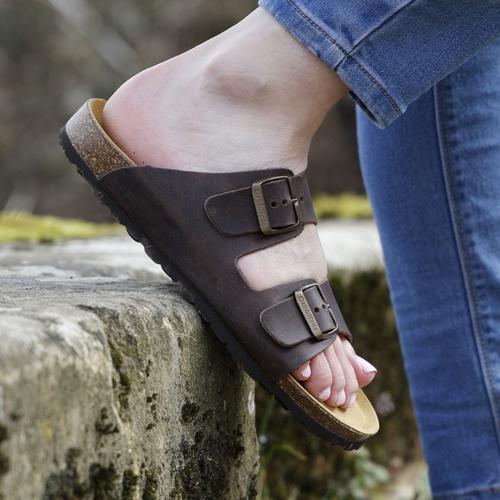 Oak & Hyde Malaga Womens Ladies Brown Leather Adjustable Slide Sandals Size 3-9