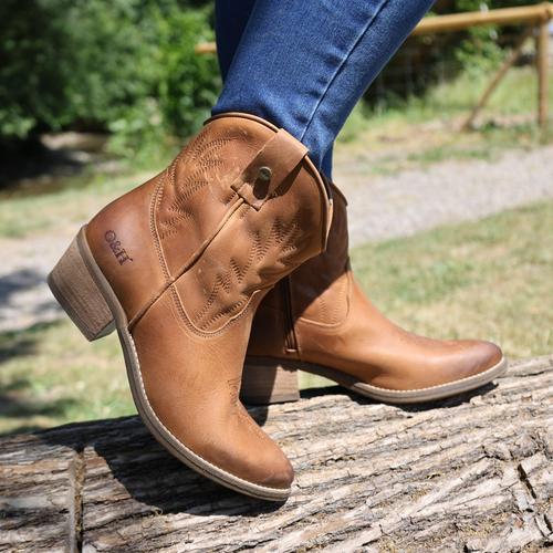 Oak & Hyde Texan Ankle Womens Brown Leather Cowboy Western Ankle Boots Size 3-9