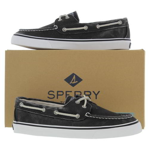 Sperry Womens Boys Girls Bahama Black Canvas Lace Up Boat Deck Shoes Size 3 4 eBay