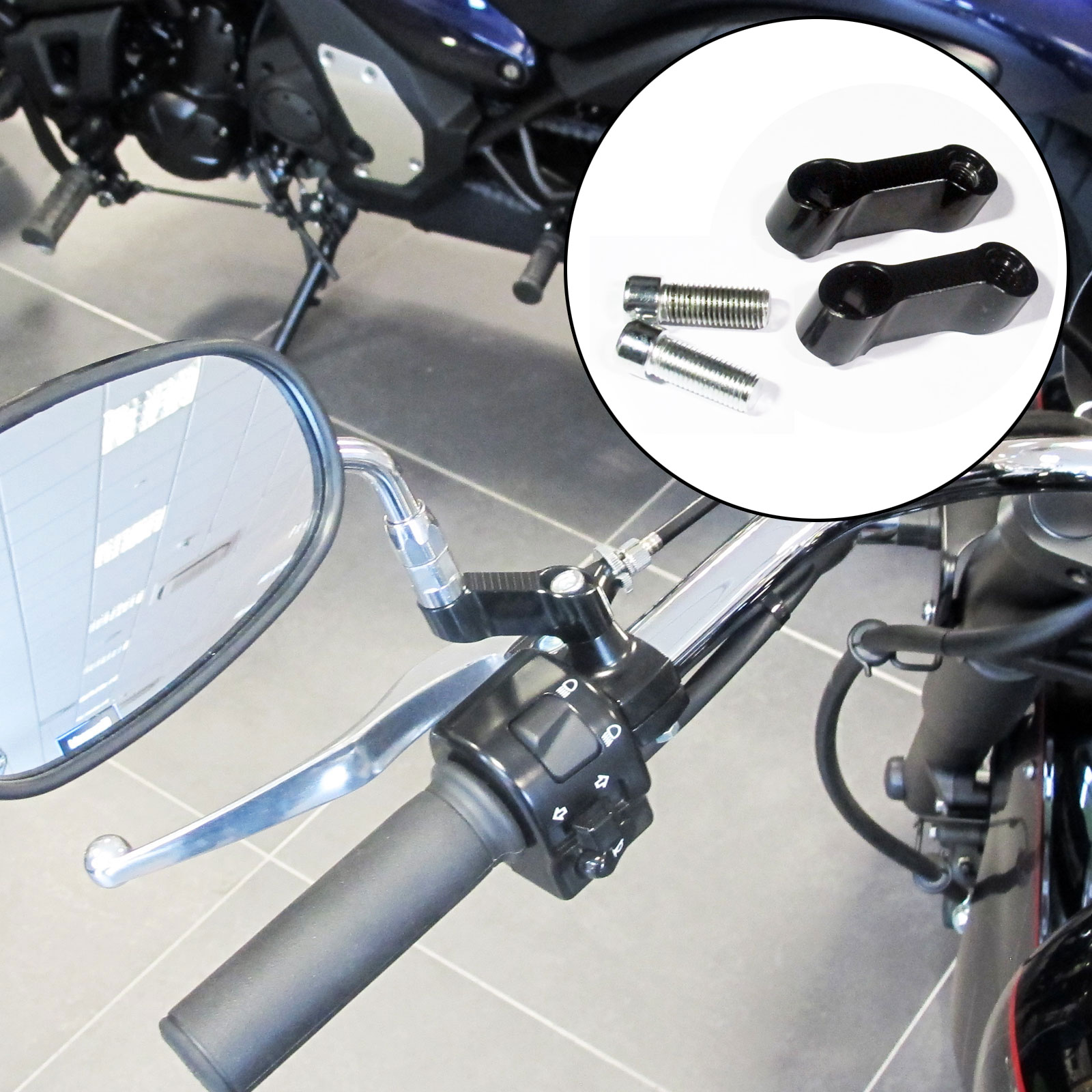 Motorcycle 10mm Mirror Extenders Mount Standard Fitment Black Pair Set