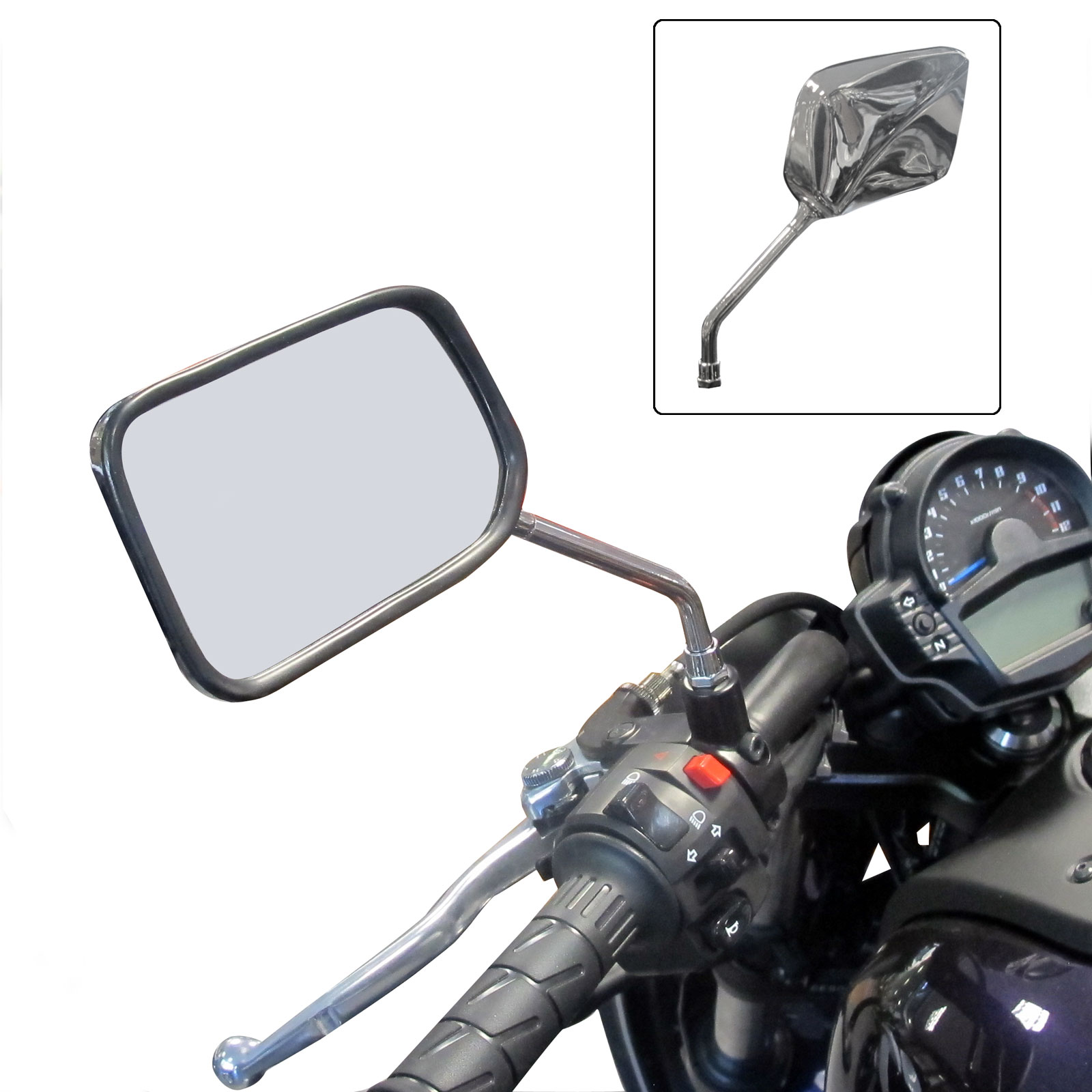 Universal Motorcycle 10mm Handlebar Mirrors Square Chrome Pair Ebay