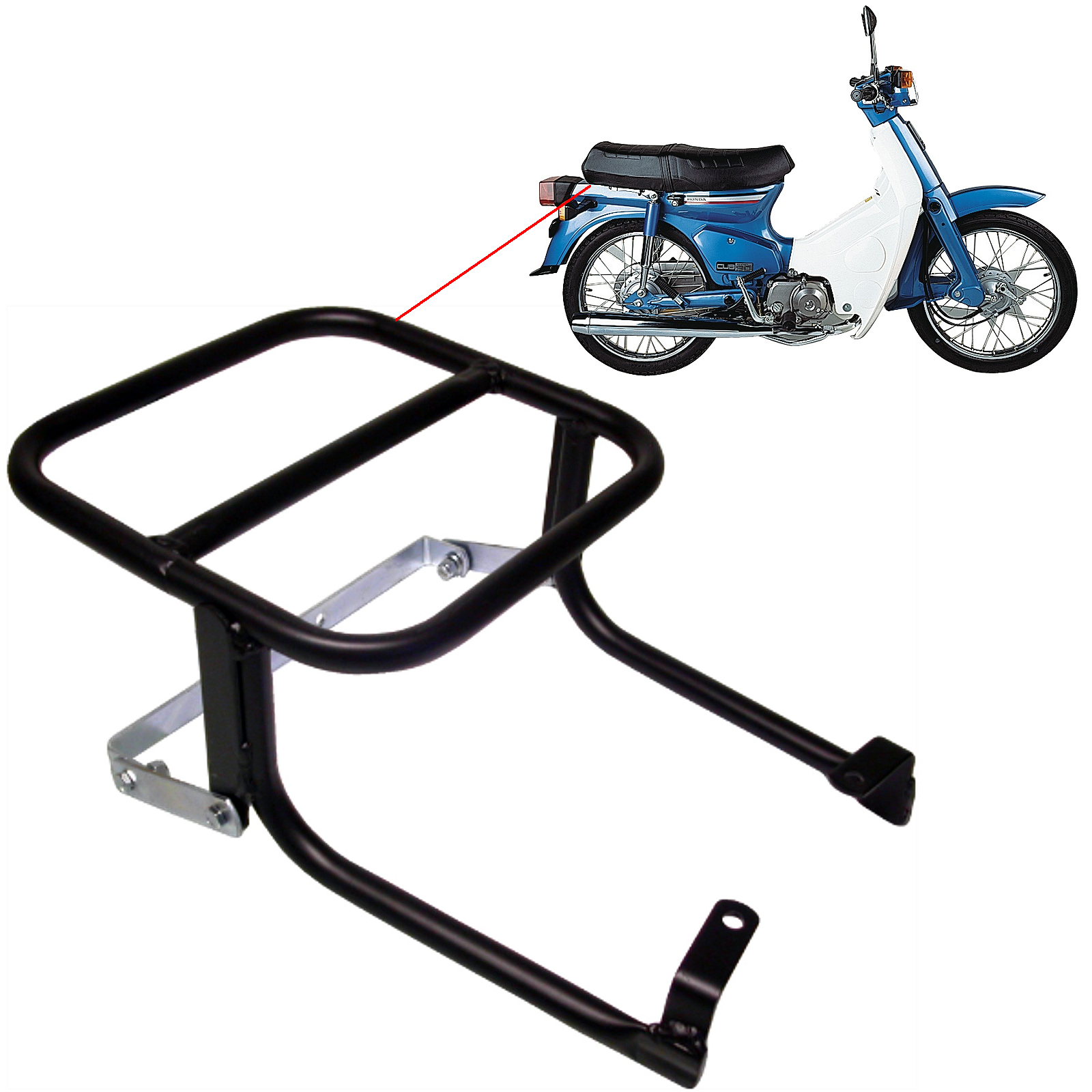NEW HONDA C50 C70 C90 CUB SQUARE HEADLIGHT MODEL REAR LUGGAGE RACK CARRIER BLACK