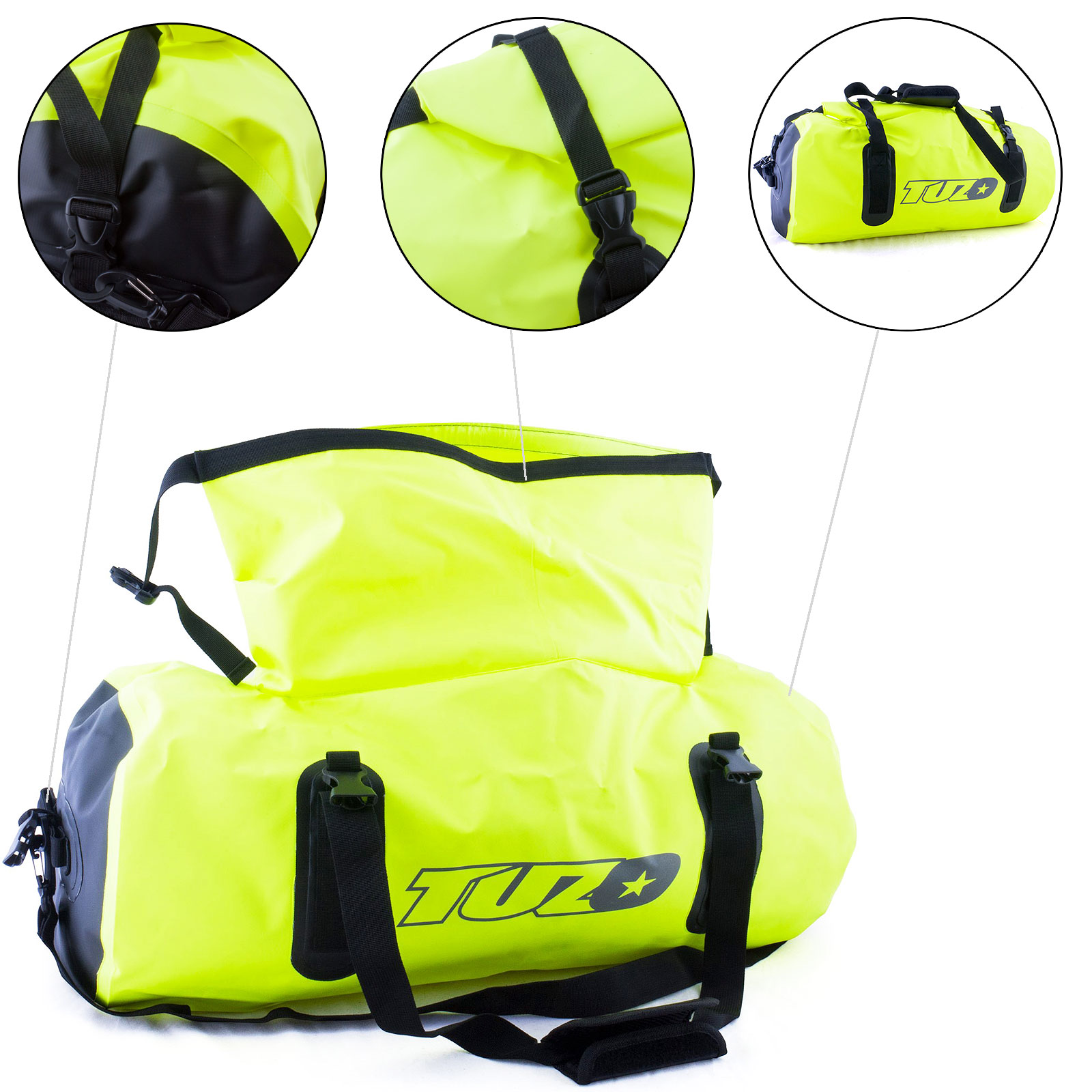 50L Motorcycle Luggage Duffel Holdall Waterproof Roll Shut Bag Flo Yellow eBay