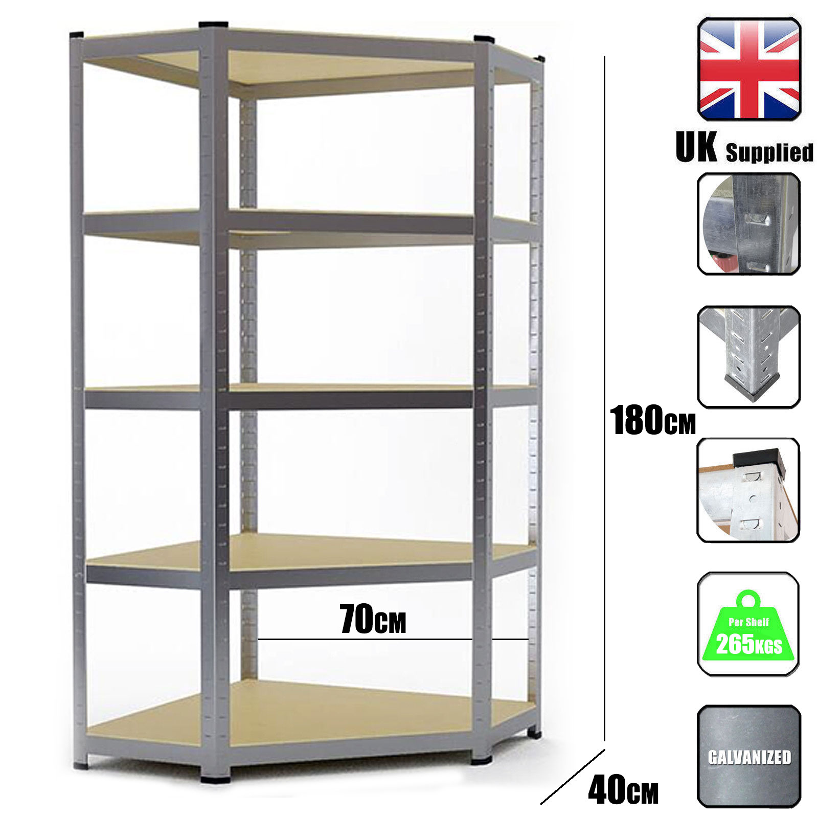 Metal Shelving Industrial Boltless Racking Heavy Duty Corner Shelf Bay 5 Tier