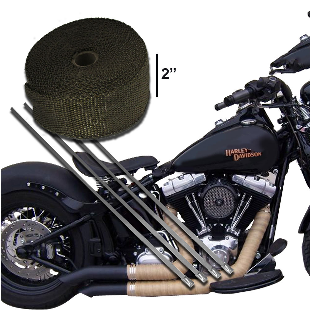 Exhaust Header Heat Pipe Wrap Motorcycle Titanium Tape 50mm (2") x 50ft & Clips eBay