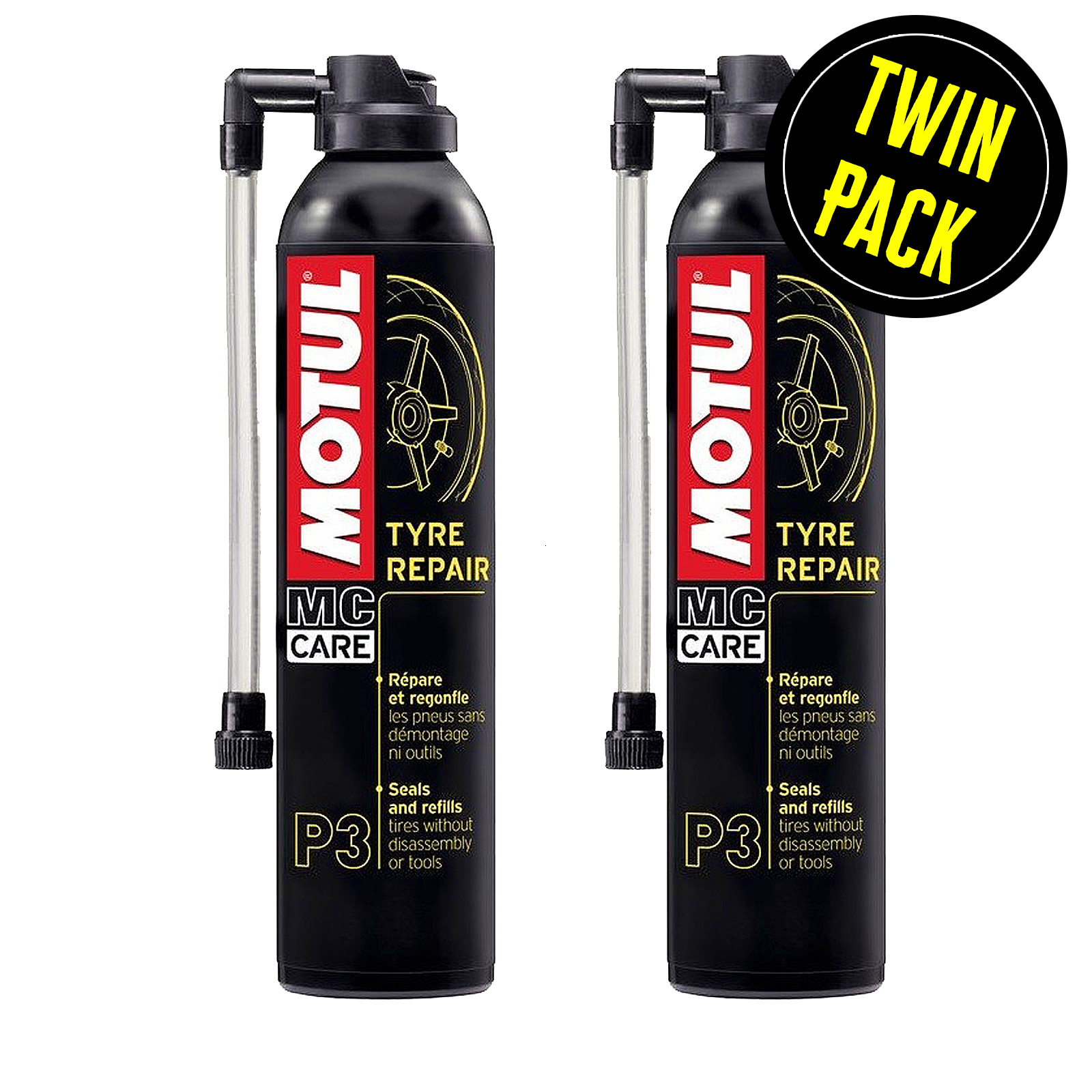 Motul P3 Motorcycle Tyre Repair Aerosol Tube Or Tubeless Tyres 2 x