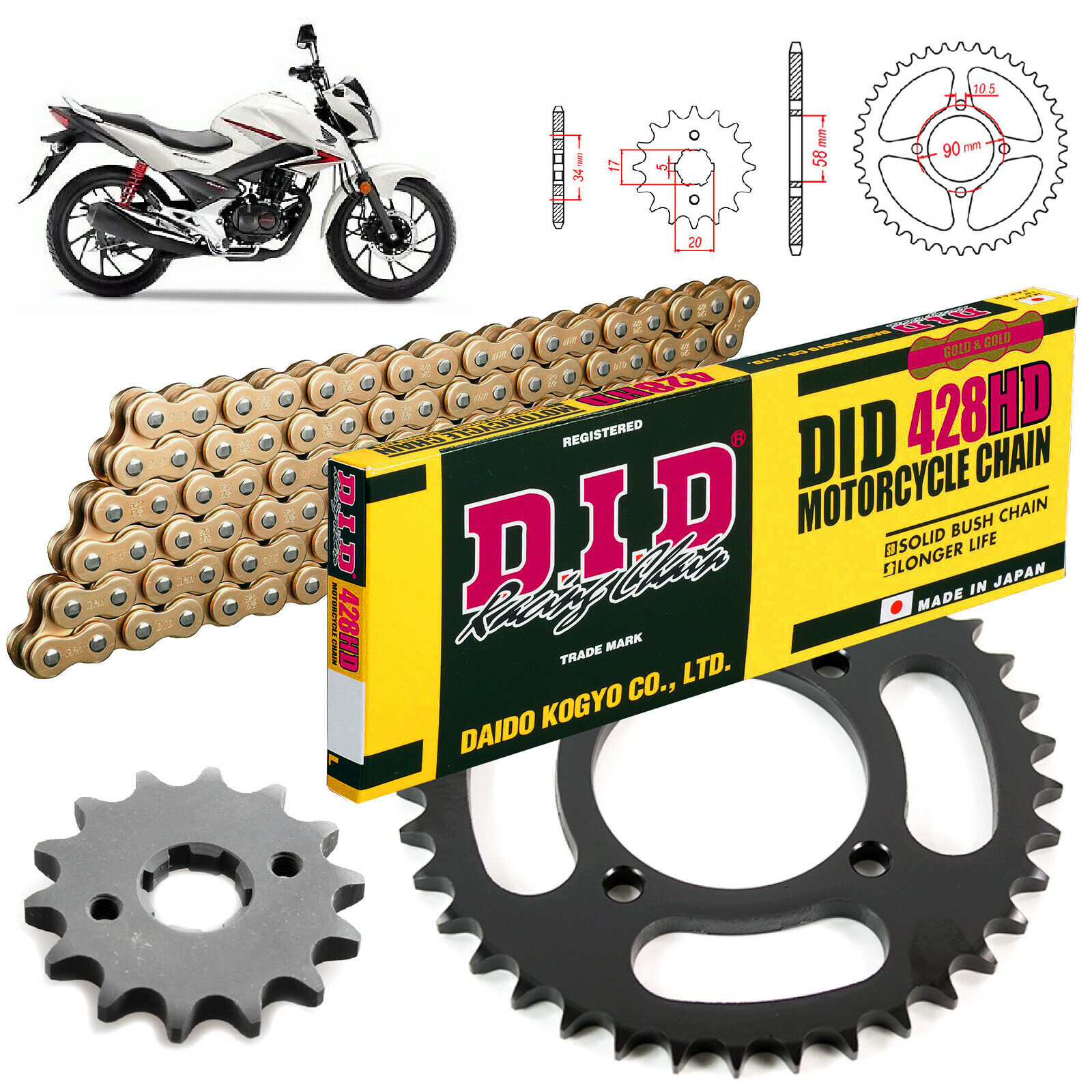 Honda Cb125f '15-17 Models Heavy Duty Chain And Sprocket Kit Black Glr125