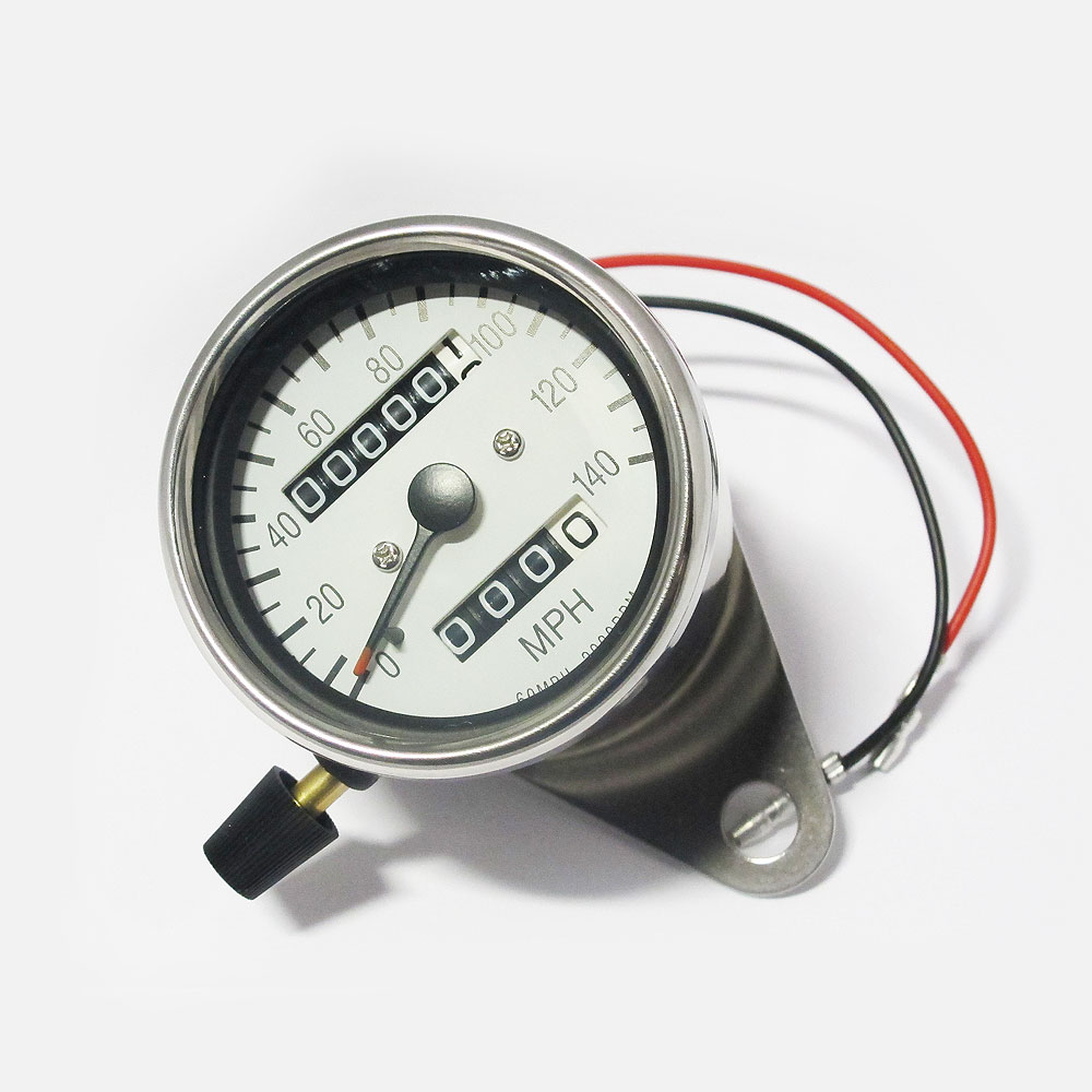 Universal Motorcycle Cable Drive Mini Speedo Chrome White Face MPH eBay