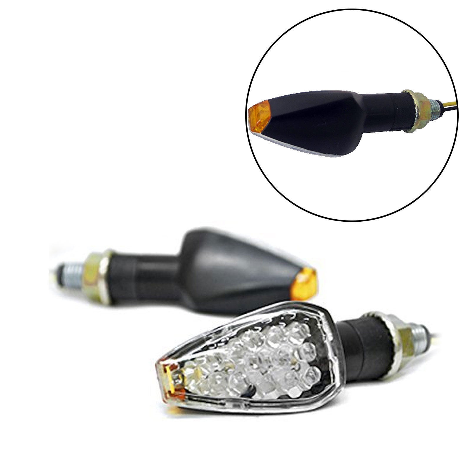 Black LED Tip Mini Motorcycle Indicators Winkers Long 40mm Stem Pair Black eBay