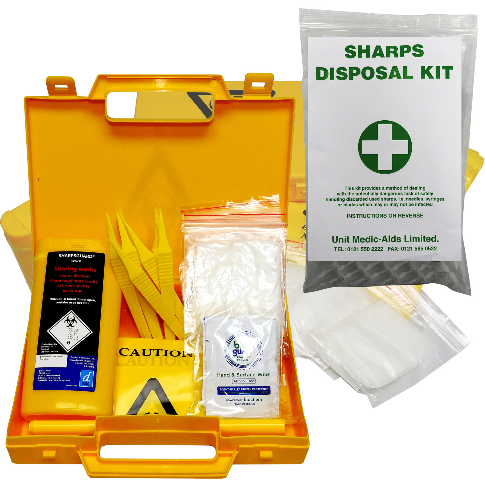 Qualicare Sharps Needle Syringe Medical Biohazard Disposal Clean Up Kit
