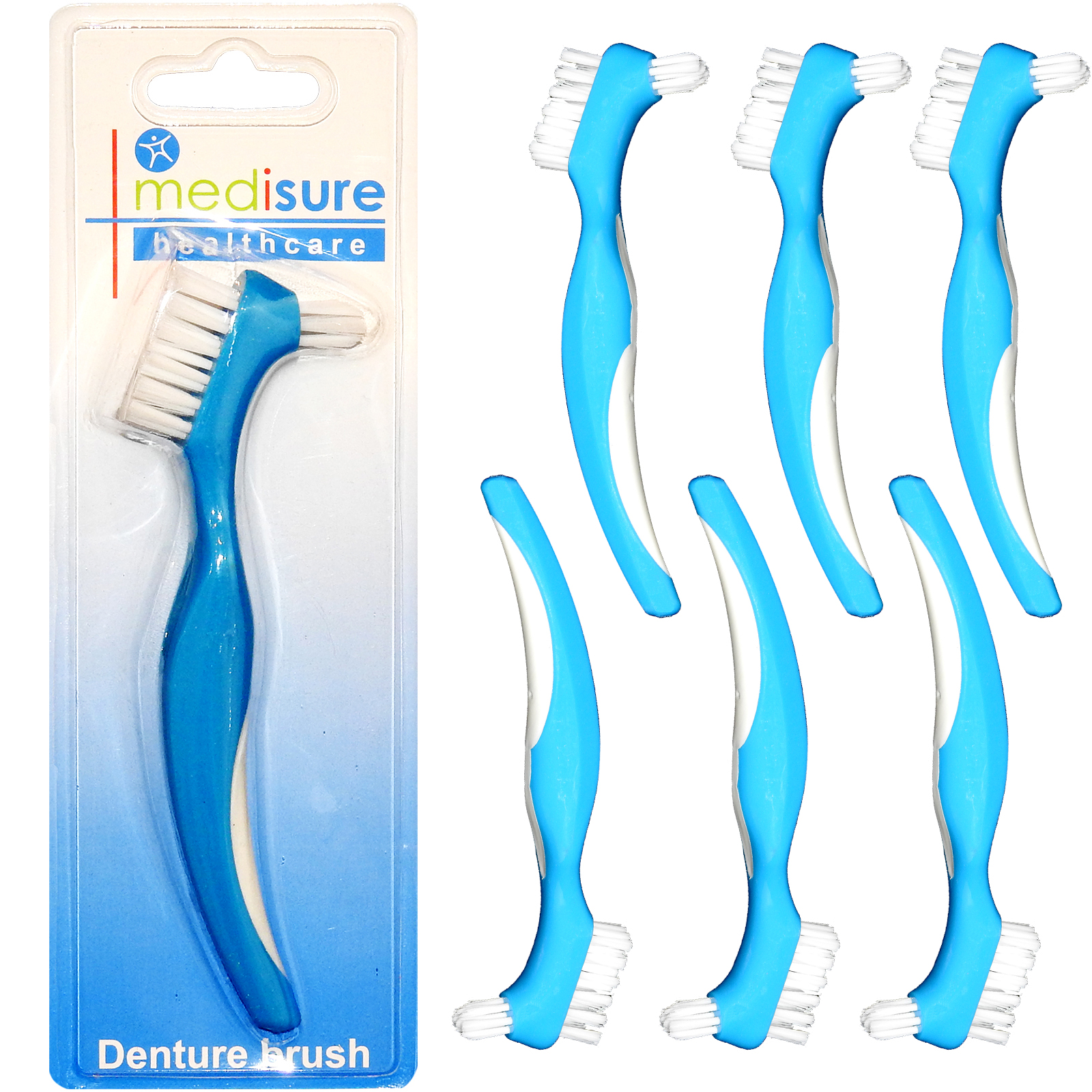 6 x Medisure Healthcare Easy Grip Double Sided Denture Cleaning Brush