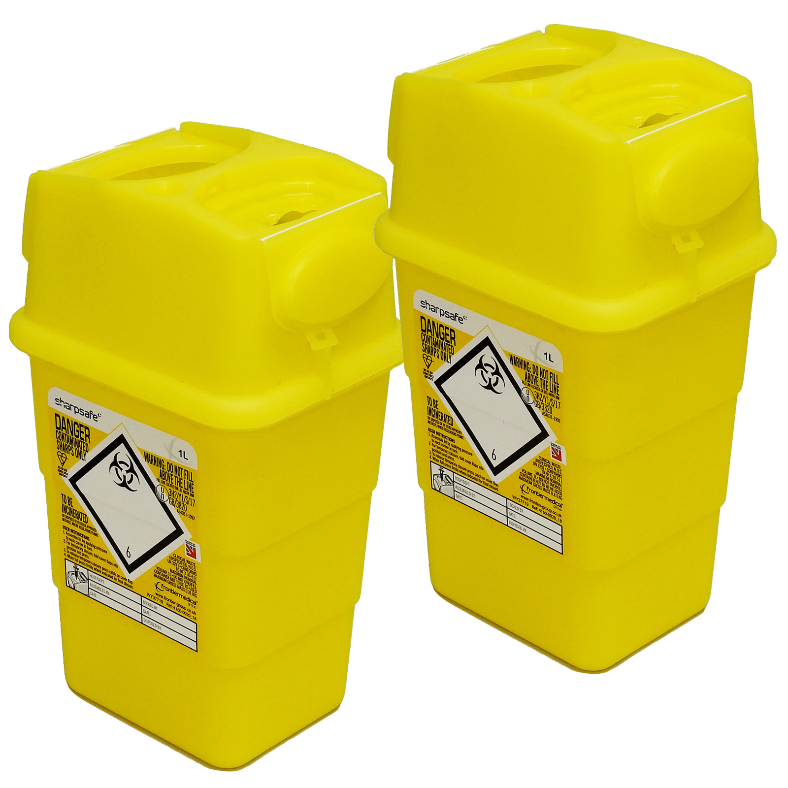 Qualicare BioHazard Sharps Safe Needle Syringe Insulin Waste Bins 1l