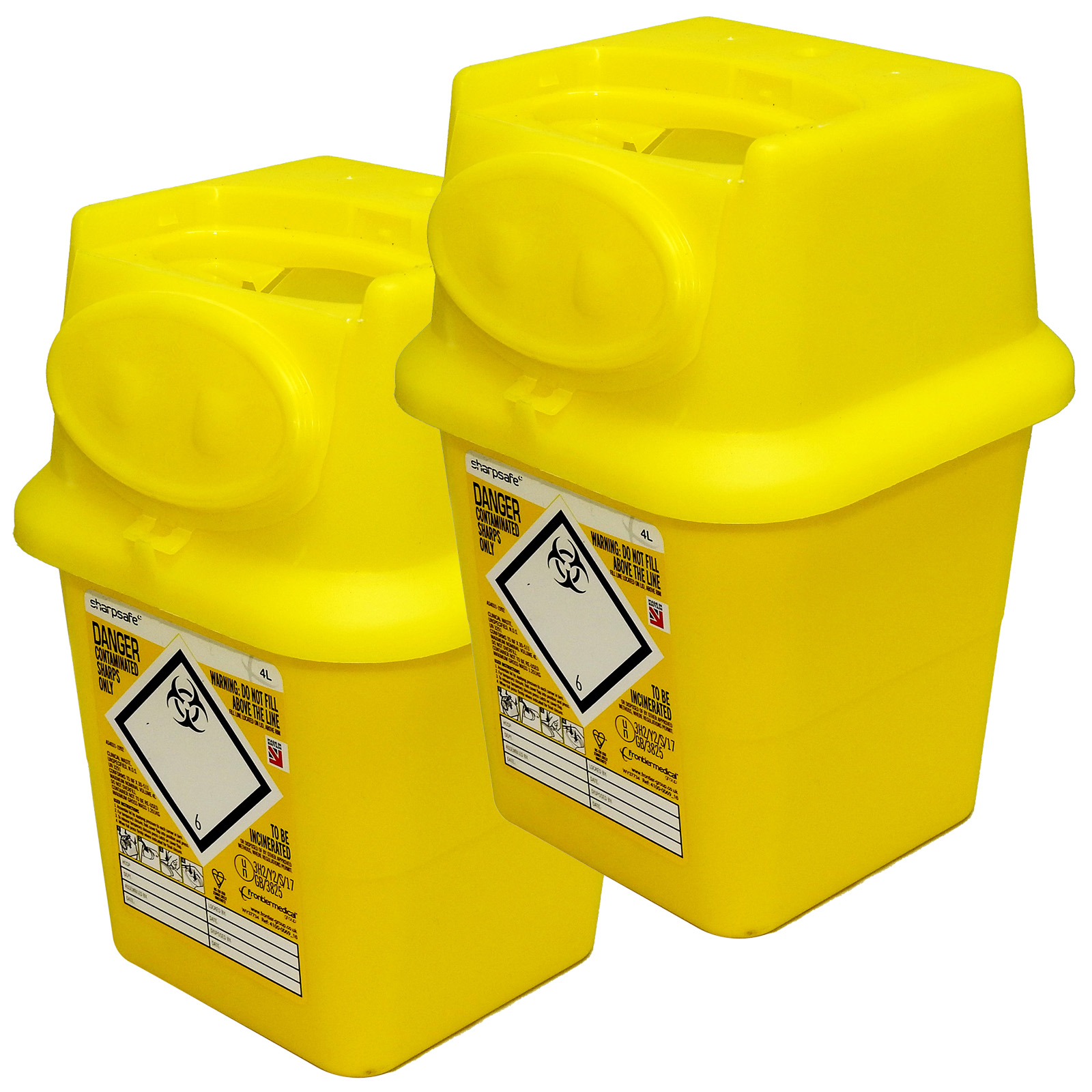 Qualicare Large 4l Sharps BioHazard Needle Syringe Medical Waste Bins Twin Pack 8438590937239