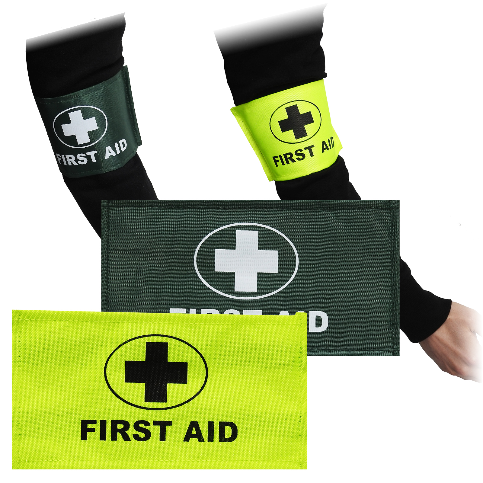 First Aid Aider Medical Armband ID Badge Green Yellow Universal Size Sleeve eBay
