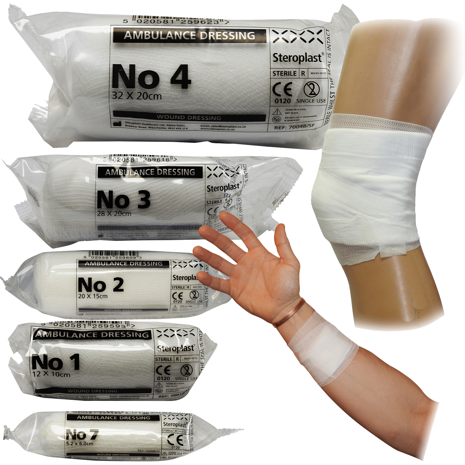 Steroplast Emergency First Aid Medical Ambulance Dressings, 5 Sizes No1