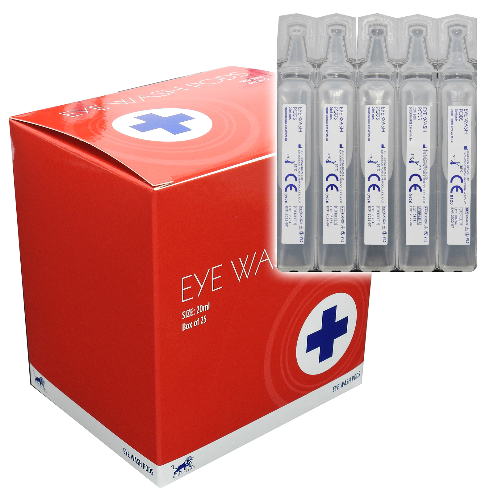 1 Box, 25x 20ml Blue Lion Sterile Saline Sodium Chloride Emergency Eye