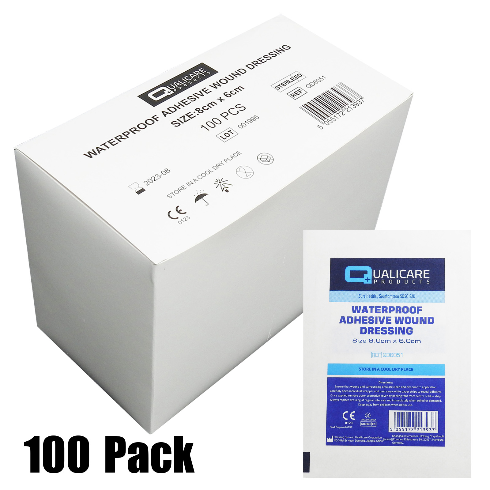 Full Box 100 8x6cm Qualicare Adhesive Washproof Water Resistant Plaster