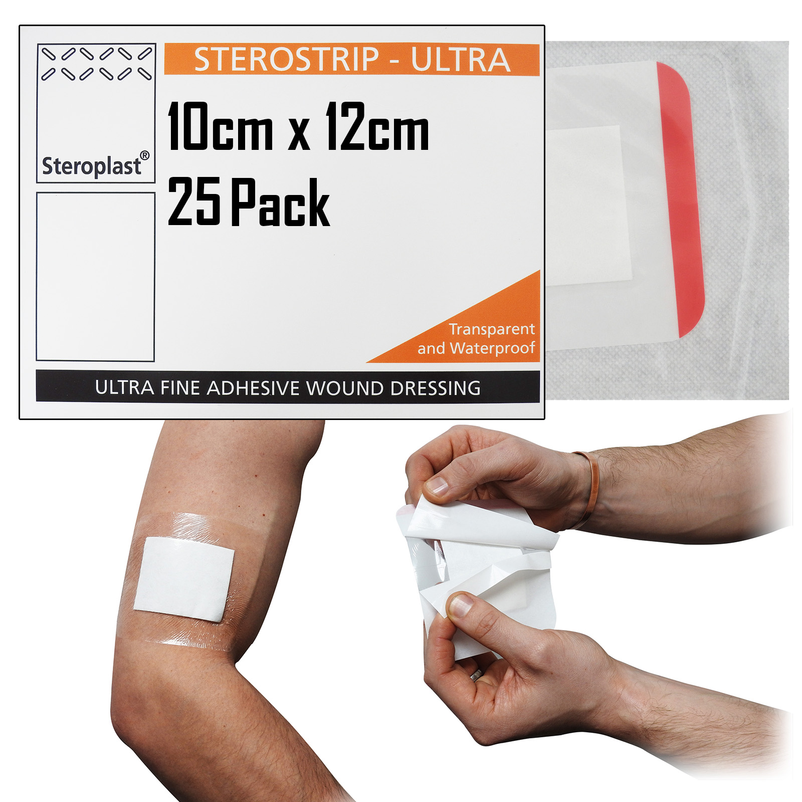 25x Steroplast 10cm x 12cm Sterostrip Ultra Adhesive Waterproof Clear