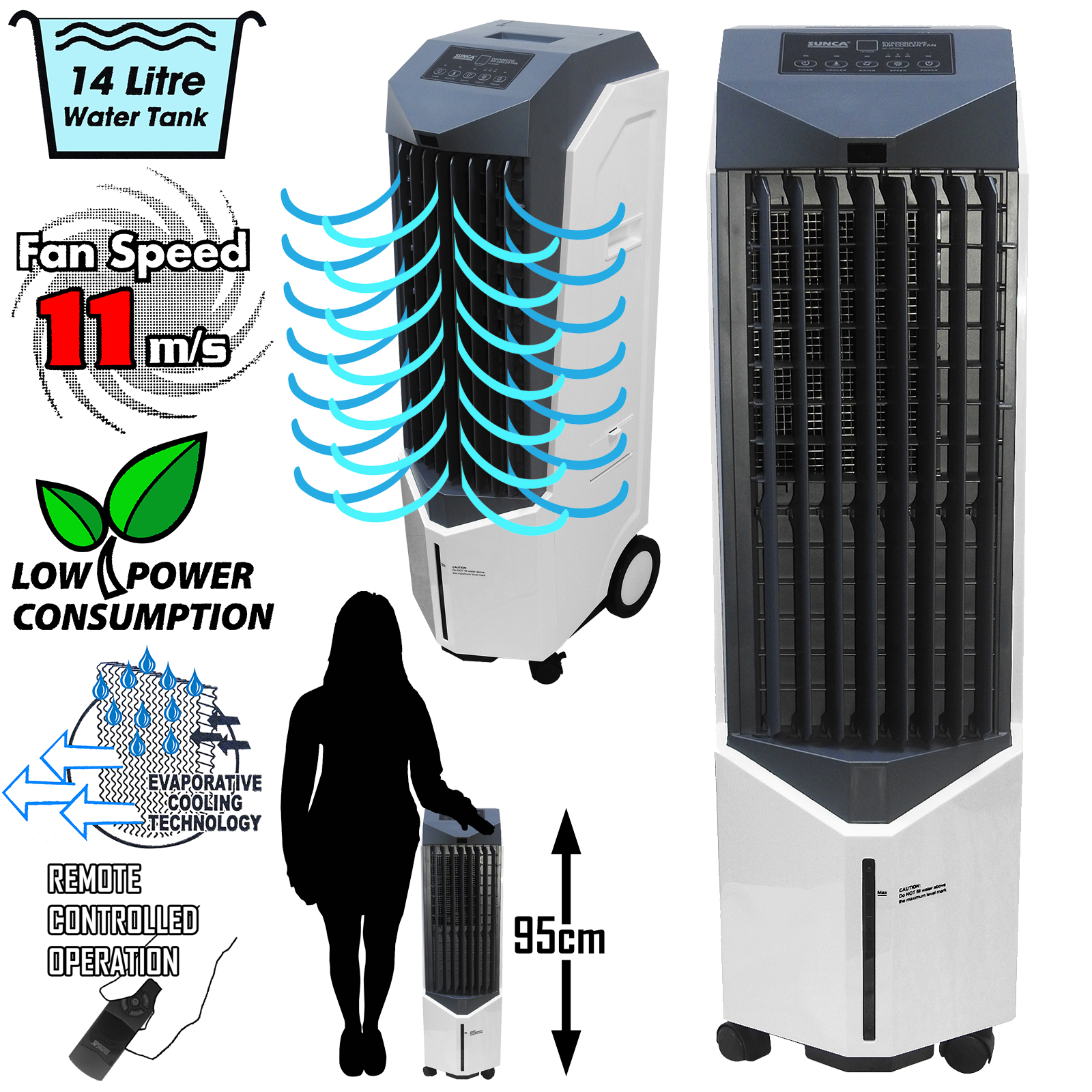 14 L Commercial Grade Oscillant Refroidisseur d/'air Conditionneur Humidificateur Bureau Ventilateur