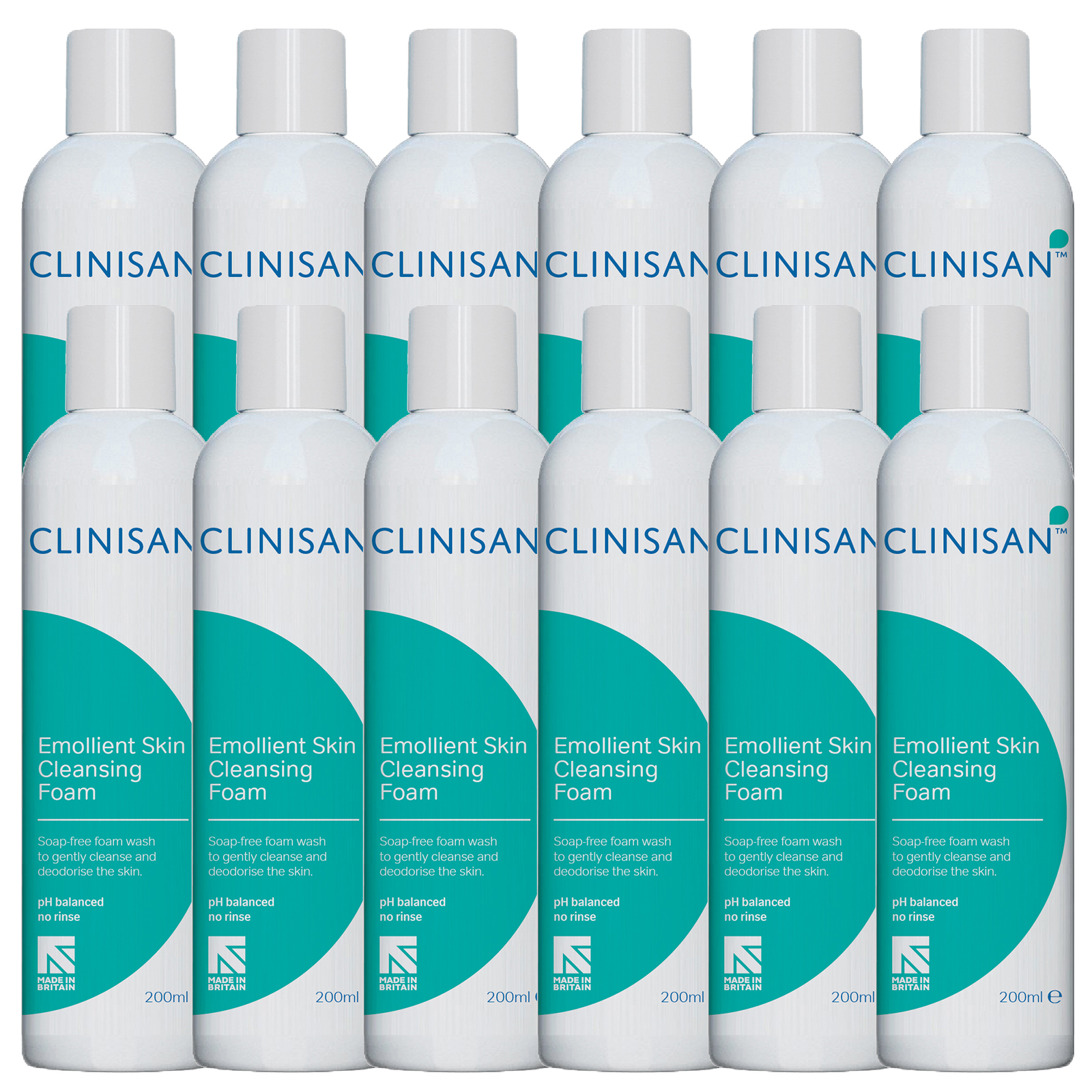 12 Pack, Clinisan 200ml Emollient Skin Cleansing Incontinence Foam