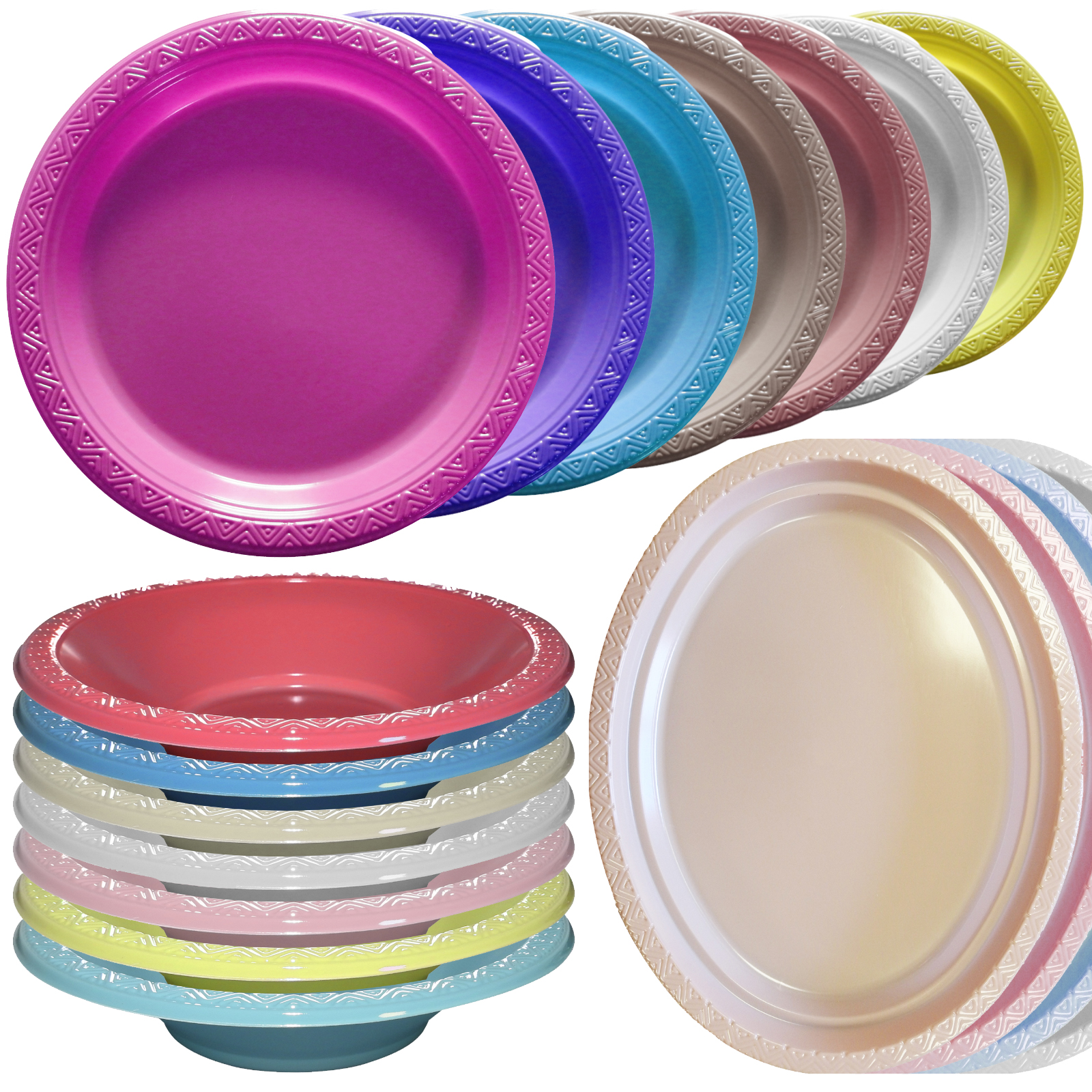 Essential Thermoformed Reusable Plastic Party BBQ Plates Bowls Serving