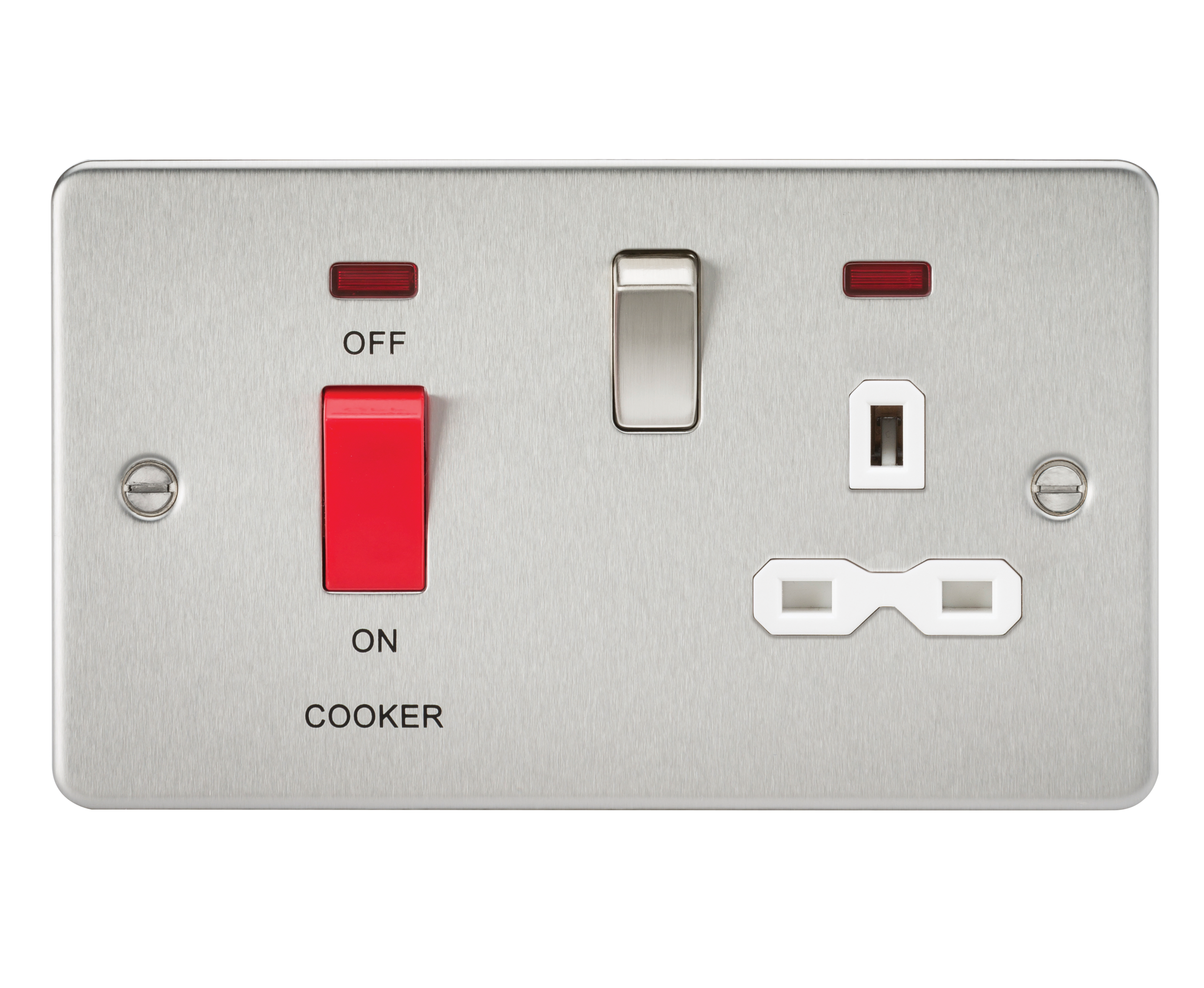 Knightsbridge Flat Plate 45a Dp Switch 13a Switched Socket And Neon B Chromewhite 2557