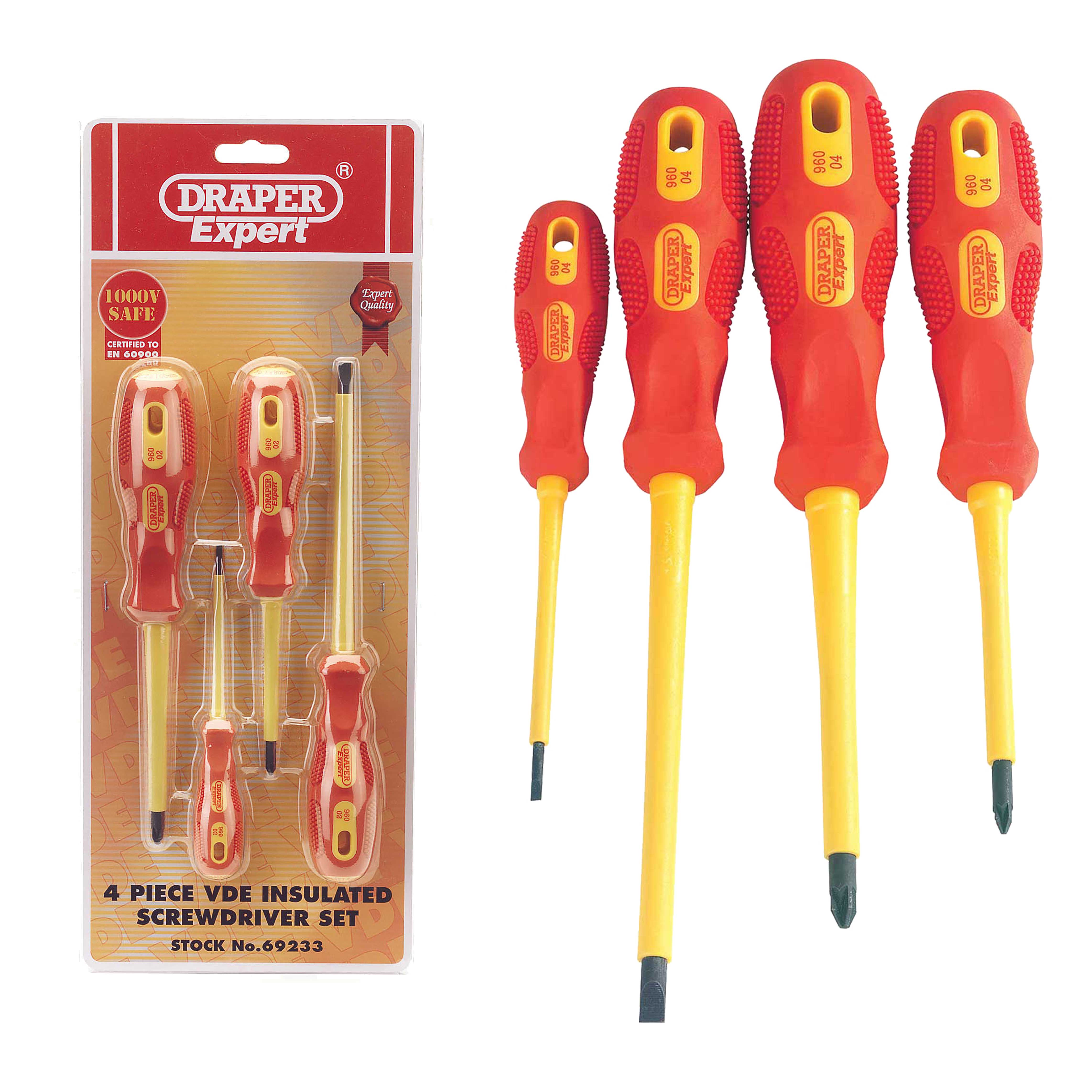 Draper 69233 9604 Set Of 4 Vde Insulated Screwdrivers Draper 69233