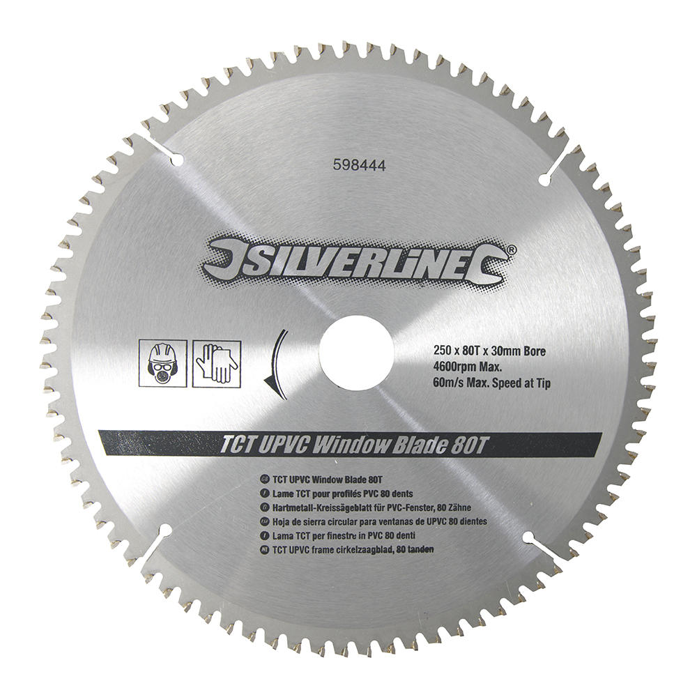 Silverline 598444 TCT Circular Saw Blade Upvc Window 80T 250mm 30mm ...