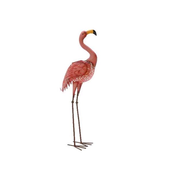 Large Standing Solar Powered Pink Outdoor Metal Flamingo Garden Light ...