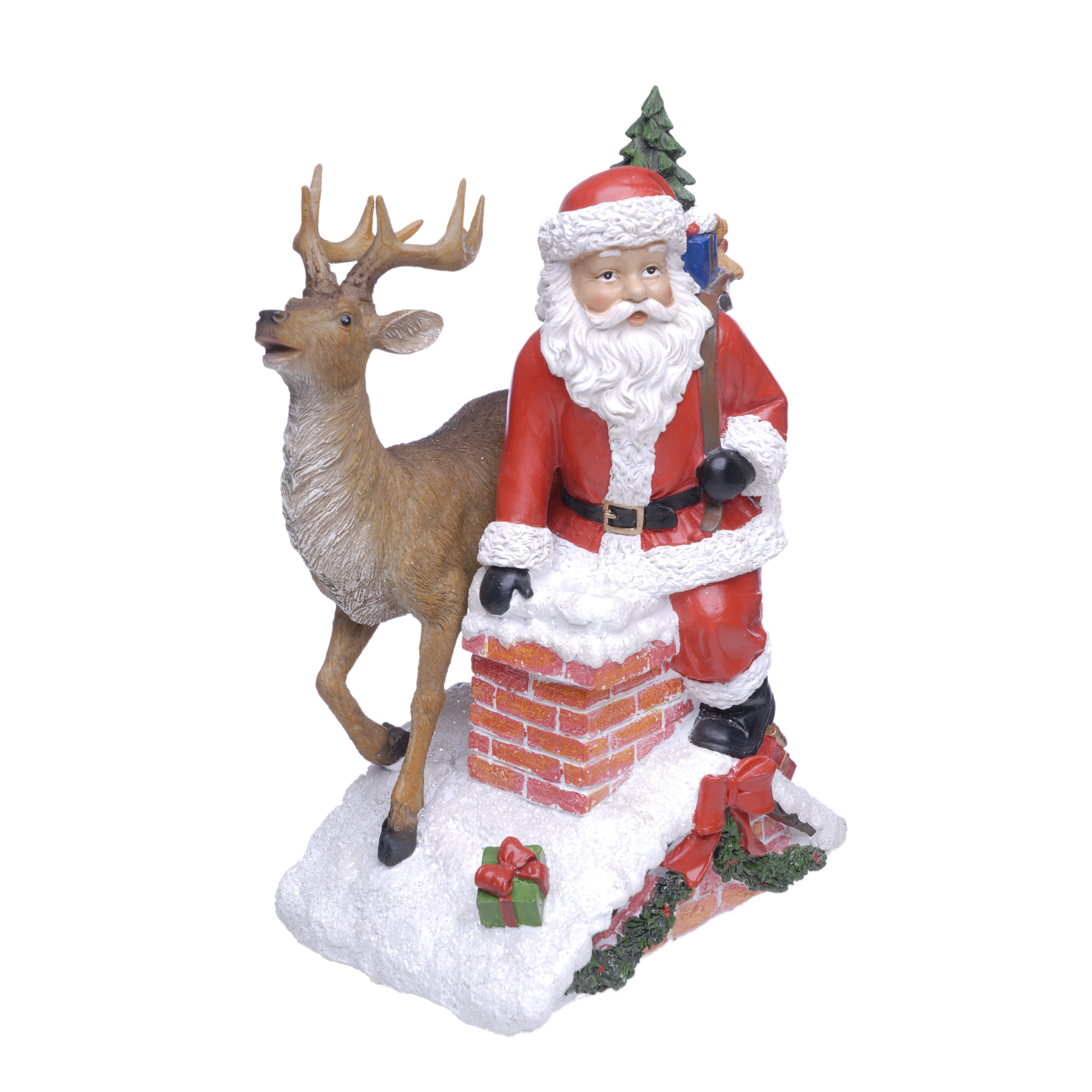 Santa On Chimney With Reindeer Indoor Tabletop Christmas Display
